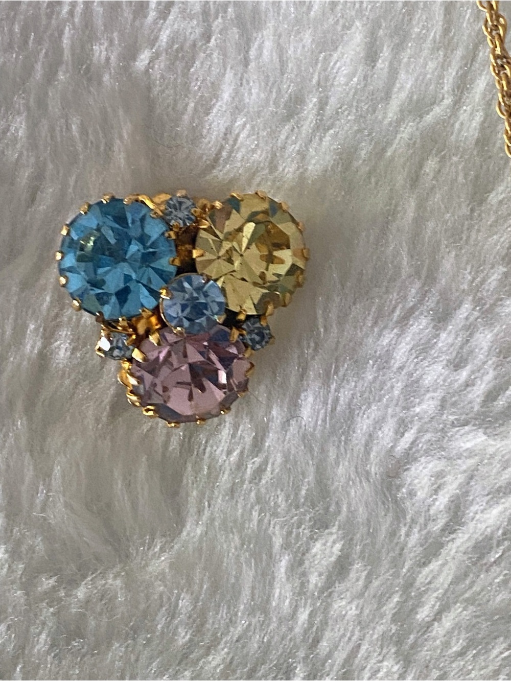 Vintage Gold-Tone Multicolor Rhinestone Pendant Necklace And Clip Earrings Set - Picture 5 of 12